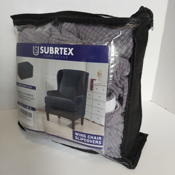 OPEN BOX Subrtex Wing back arm Chair Slip Cover 2Pcs stretch jacquard Light Grey - Picture 3 of 7